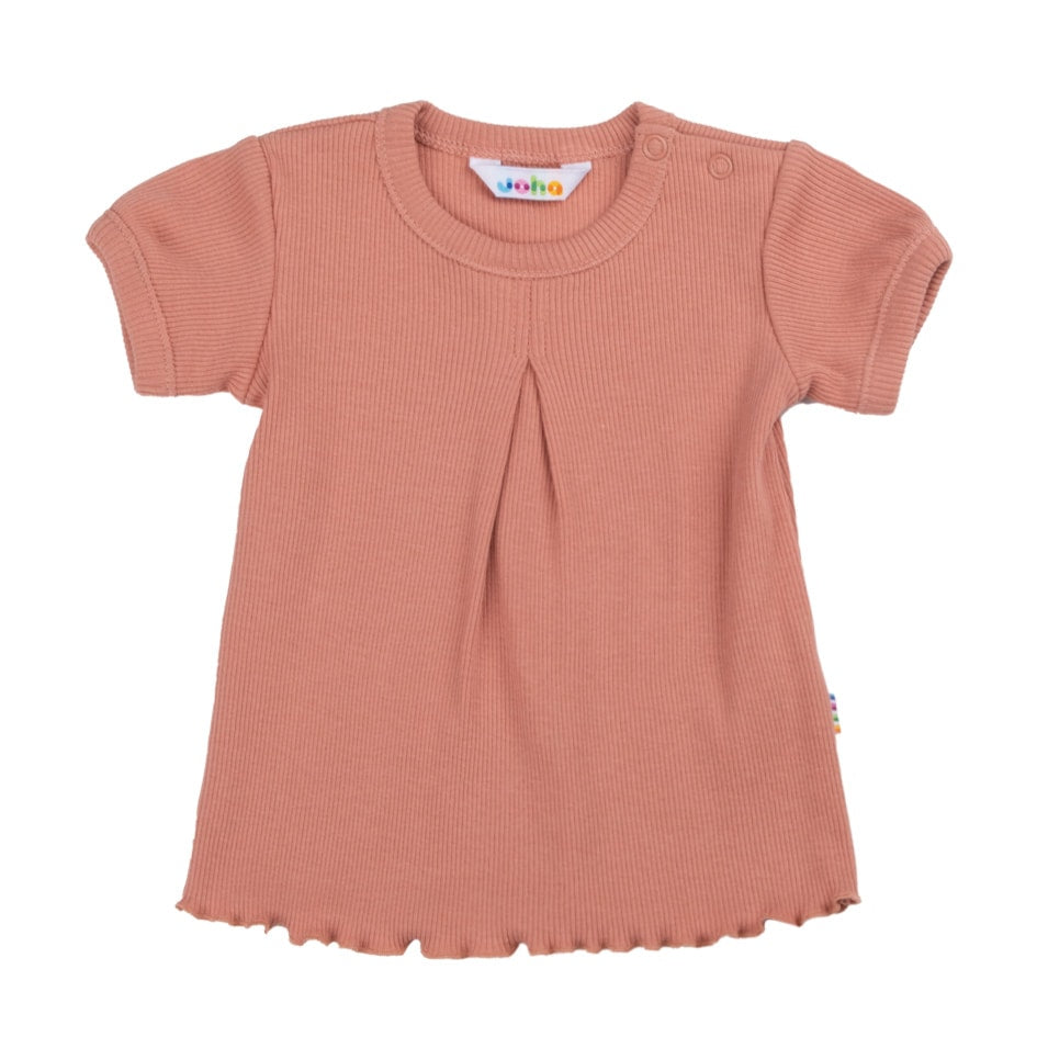 JOHA -A formet T-shirt m. korte ærmer, 100% økologisk bomuld - Laks/Rosa