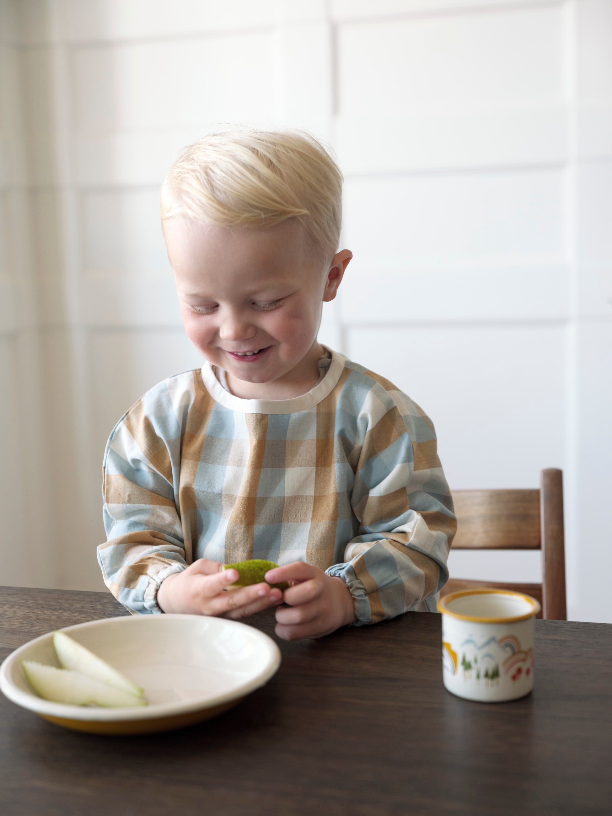 Fabelab - Long-sleeved bib - Cottage Blue Checks