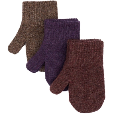 Mikk-line - Knitted mittens 3 pack - Chocolate chip/Rose Brown