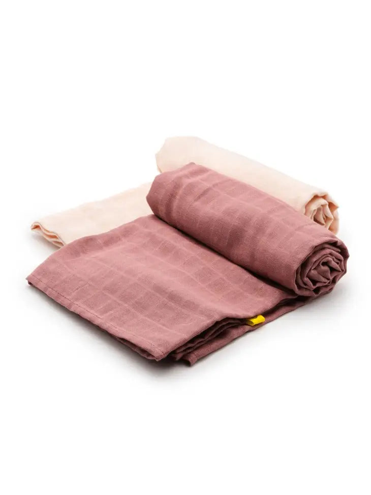 Cotton Baby - Set of 2 Muslin Swaddles - Pink/Rose