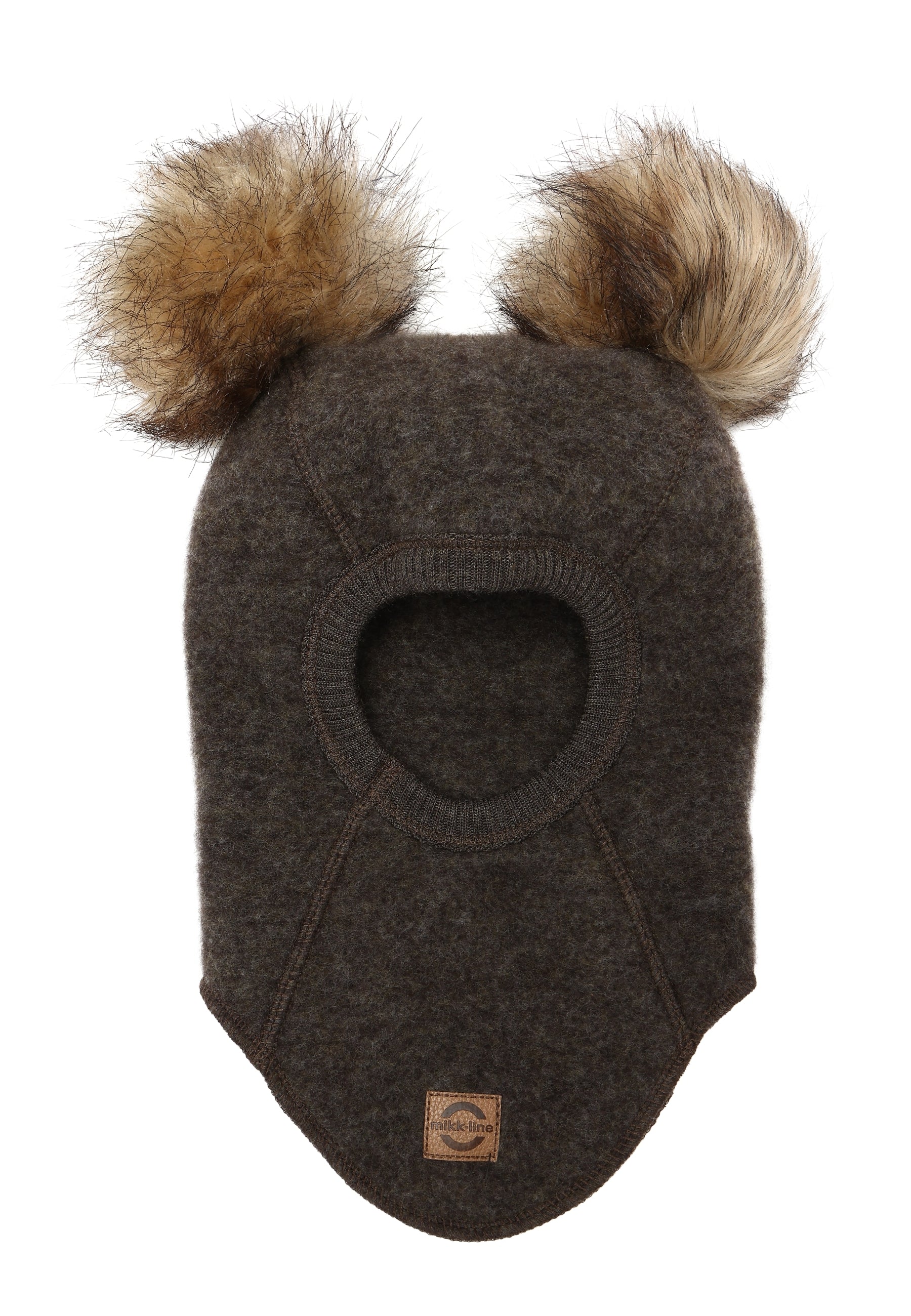Mikk-line - Elefanthue - uld m. pom pom - Dark Brown Melange