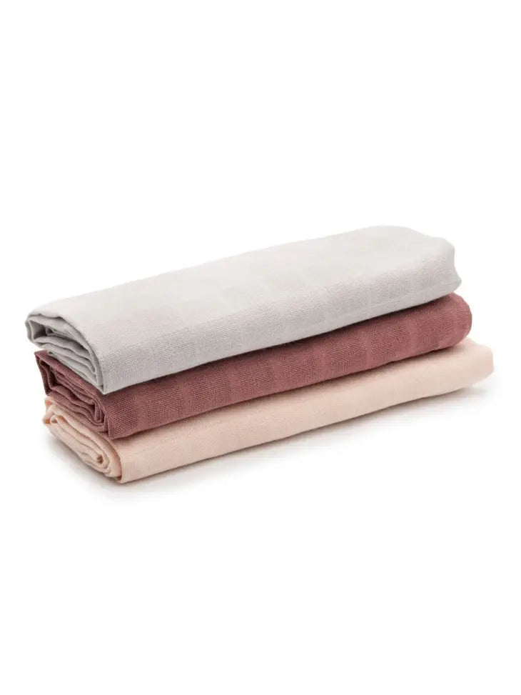 Cotton Baby Cloth Diapers - Set of 3 - Pink/Rose