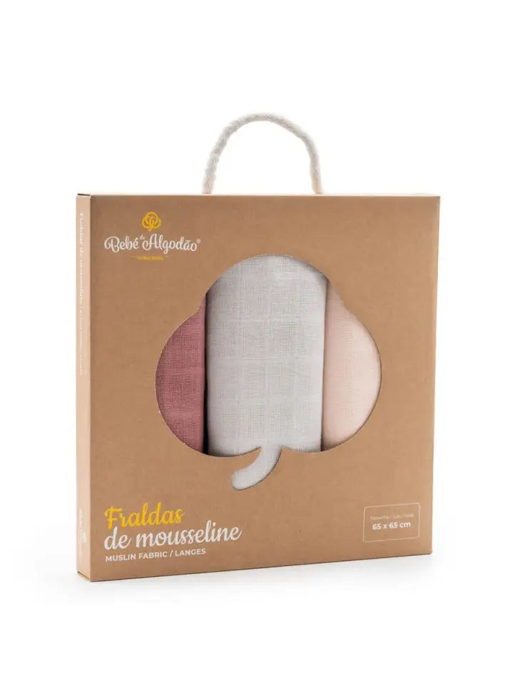 Cotton Baby stofbleer - Sæt med 3 - Lyserød/Rosa