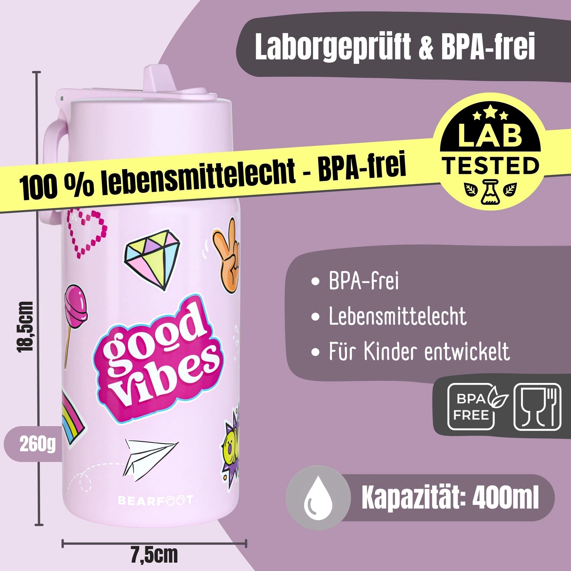 BEARFOOT - Termo drikkeflaske - Good wibes Pink