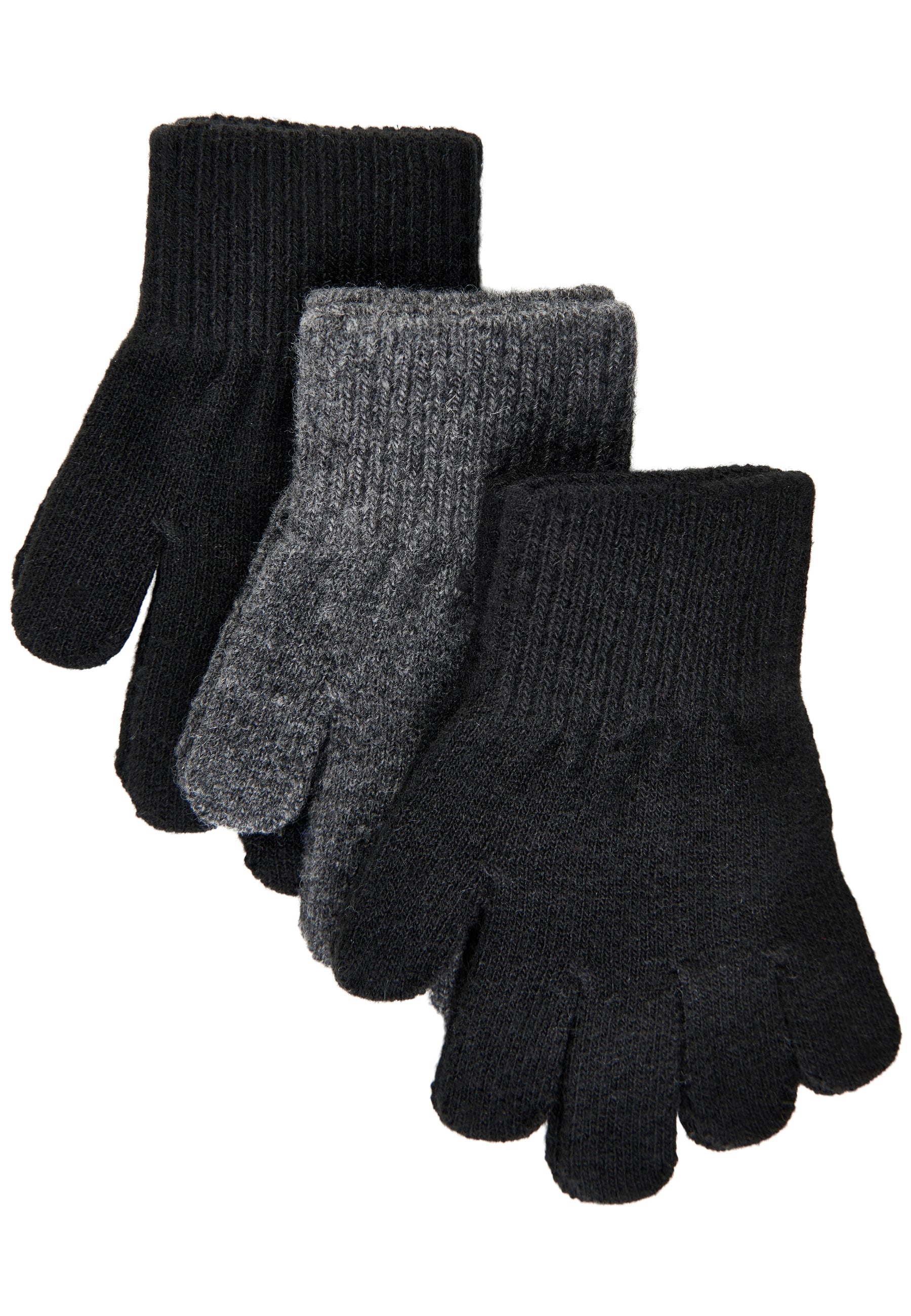 Mikk-line - Knitted Mittens 3-pack - Anthracite/Black