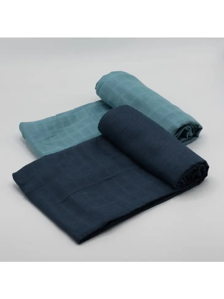 Cotton Baby - Set of 2 Muslin Swaddles - Blue/Navy