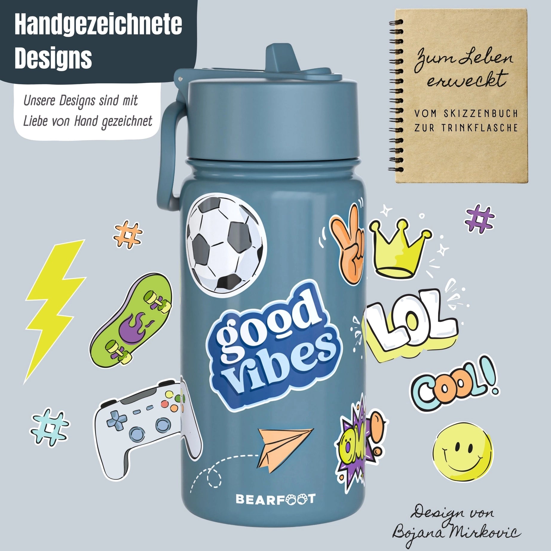 BEARFOOT - Termo drikkeflaske - Good wibes Blue