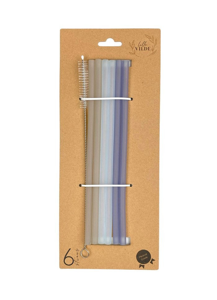 By lille Vilde - Silicone Straws 6 pcs w. brush - Sky 1