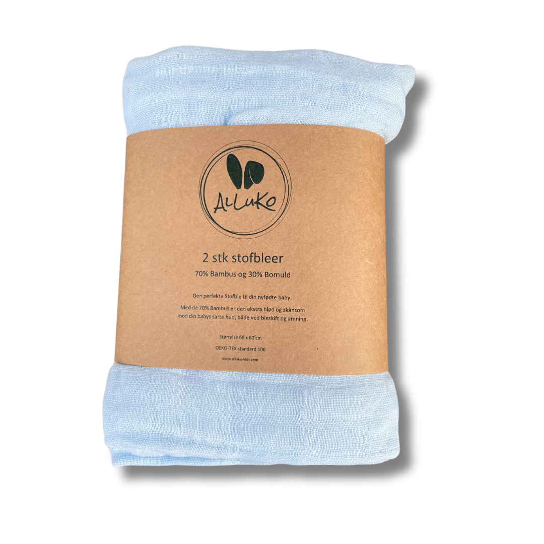 AlLuKo - Stofble 70% bambus 2stk - Lyseblå/petroleum