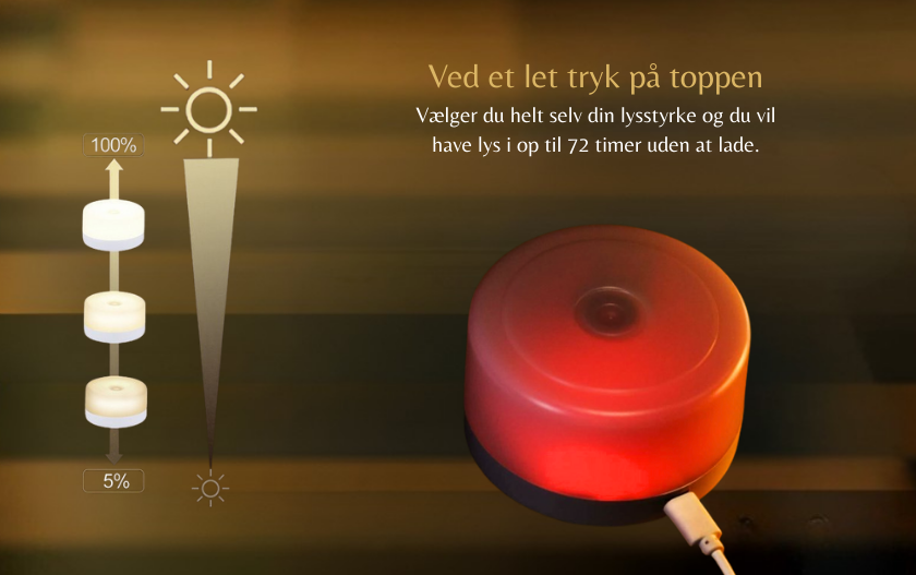 AlLuKo - Puttelampen / natlampe med touch til tumling - Ledningsfri - Varm hvid + Rødt lys