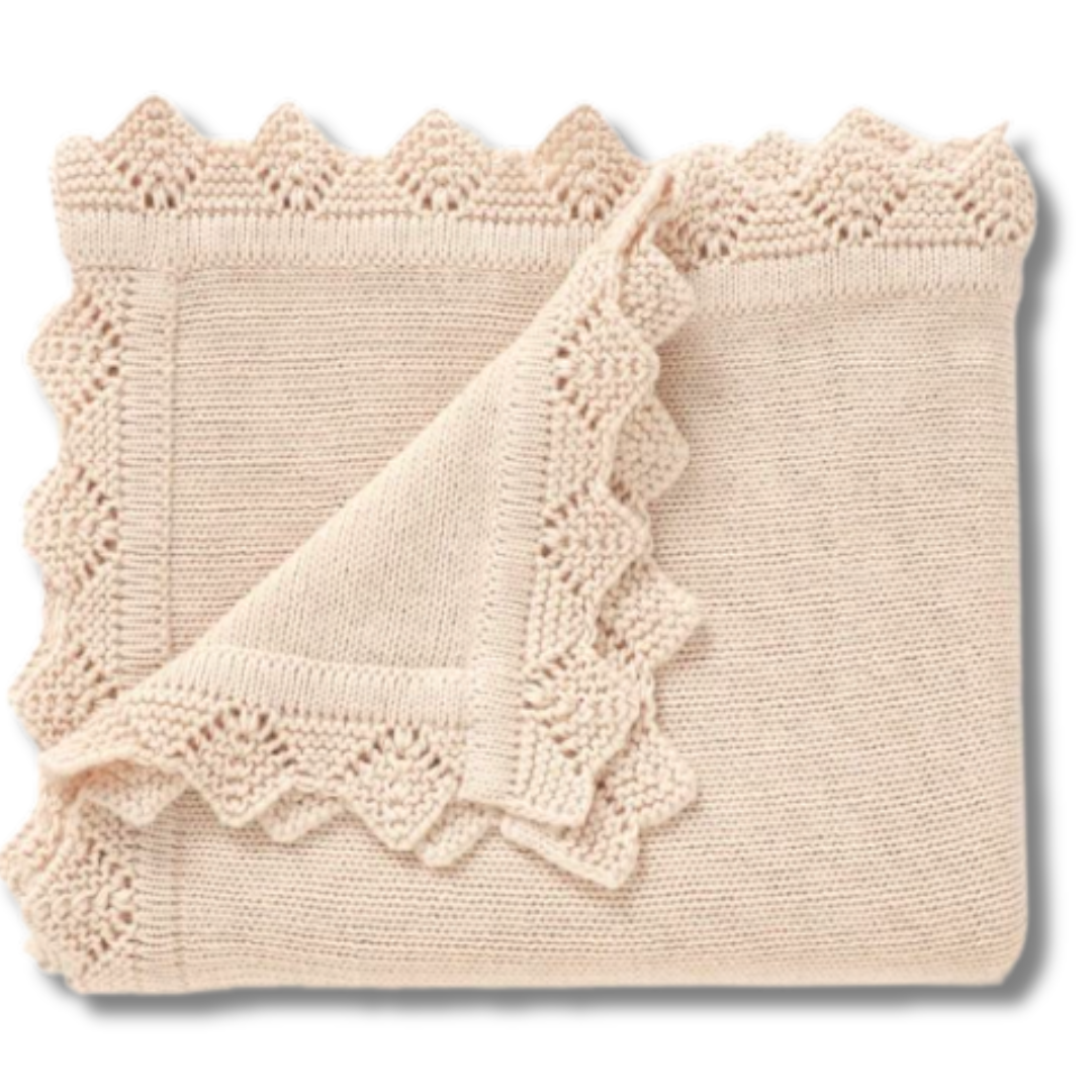 AlLuKo - Baby blanket - With lace trim - Soft brown