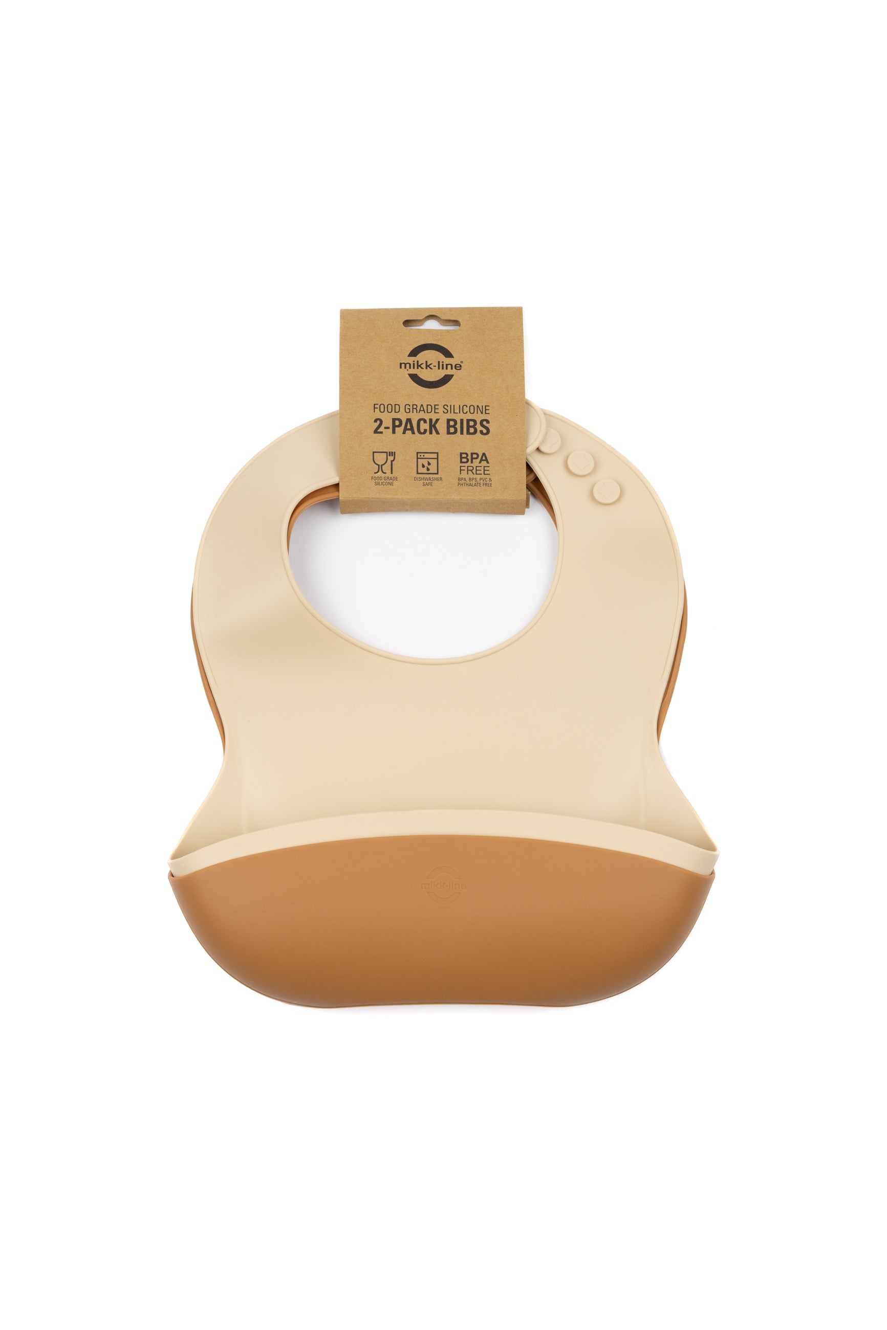 Mikk-line - silikone hagesmæk 2 pak - Beige/Cognac