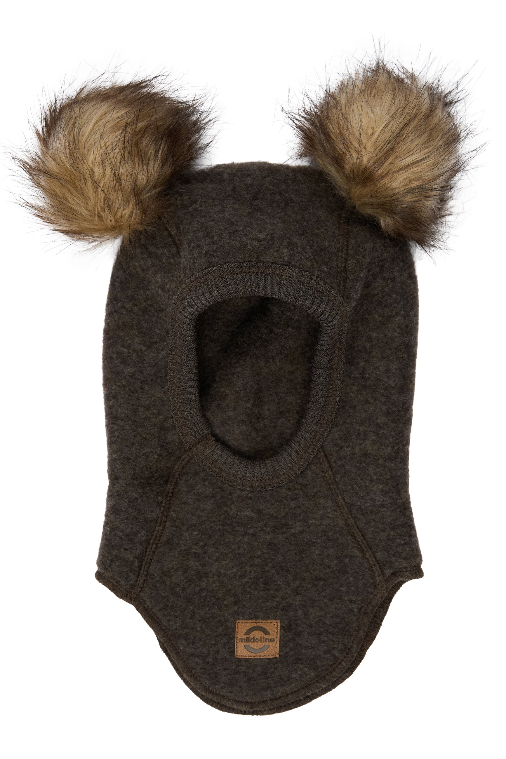 Mikk-Line - Uldhue m. Pom Pom - Dark Brown Melange