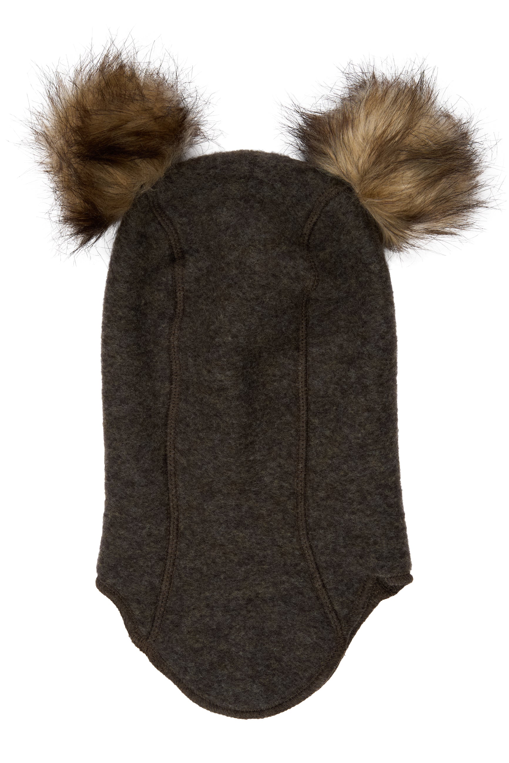 Mikk-Line - Uldhue m. Pom Pom - Dark Brown Melange