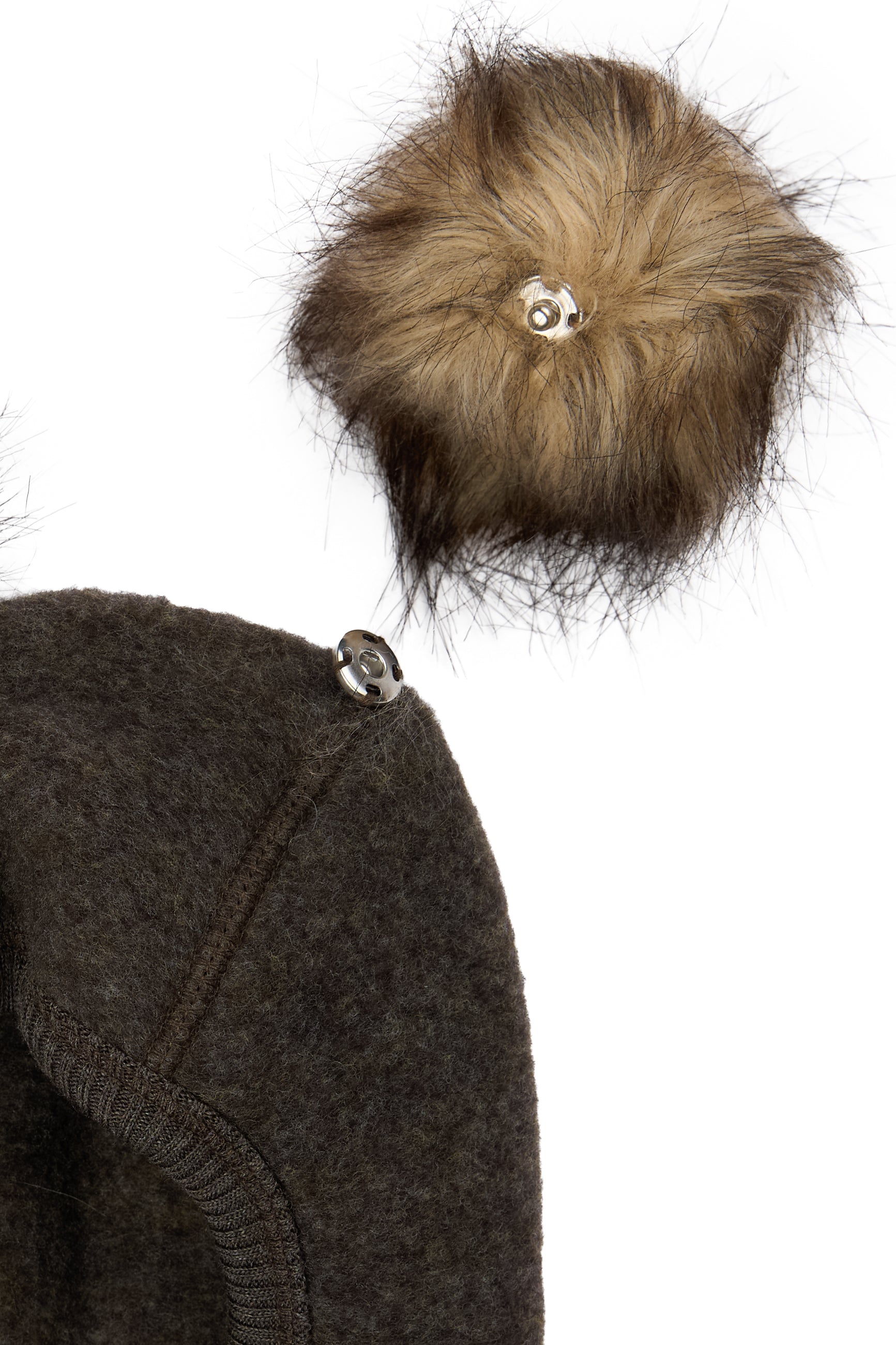 Mikk-Line - Uldhue m. Pom Pom - Dark Brown Melange