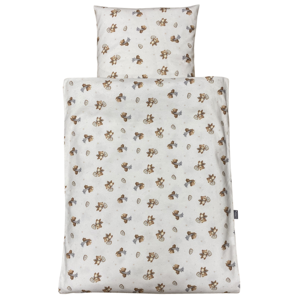 Nørgaard Madsens - Sengetøj Baby FLONEL - Beige bamser og spejle