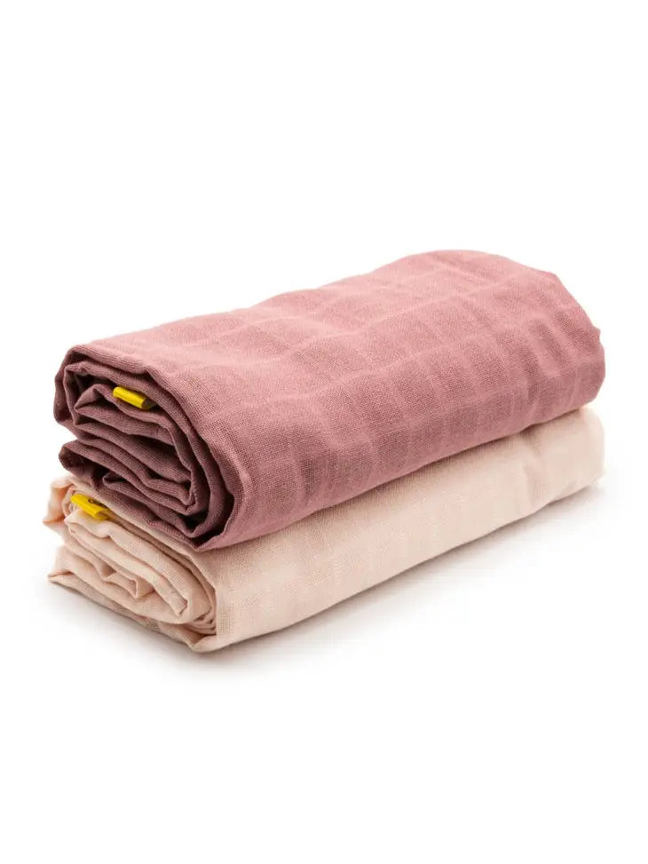 Cotton Baby - Set of 2 Muslin Swaddles - Pink/Rose
