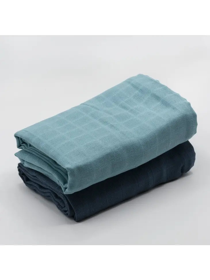 Cotton Baby - Set of 2 Muslin Swaddles - Blue/Navy