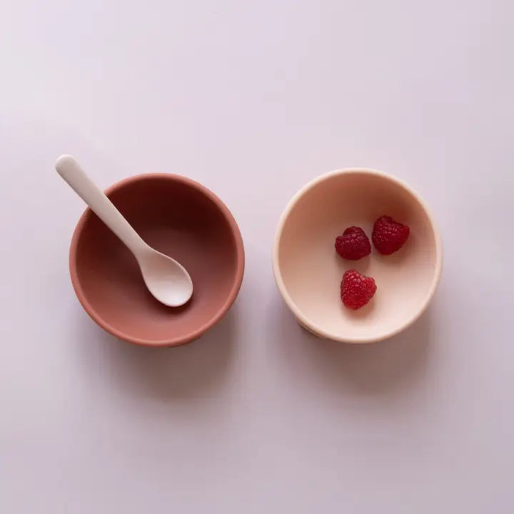 EKOBO - Silicone Bowl w. Suction Cup - 2 pcs - Blush/Terracotta