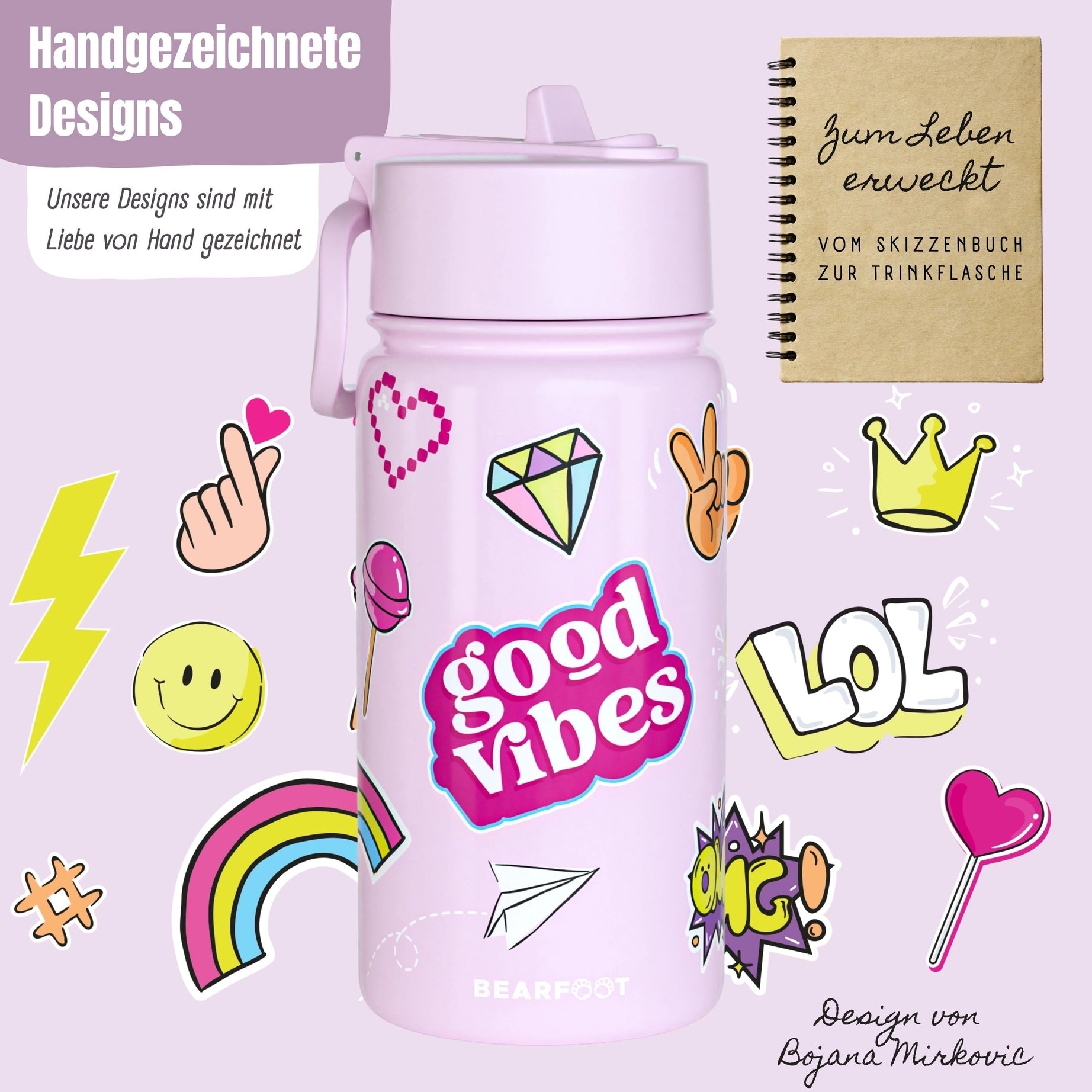 BEARFOOT - Termo drikkeflaske - Good wibes Pink