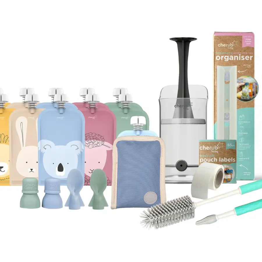 Cherub Baby - Reusable Baby Food Pouches, Yogurt Pouches | Bundle Set | Cerulean & Sage